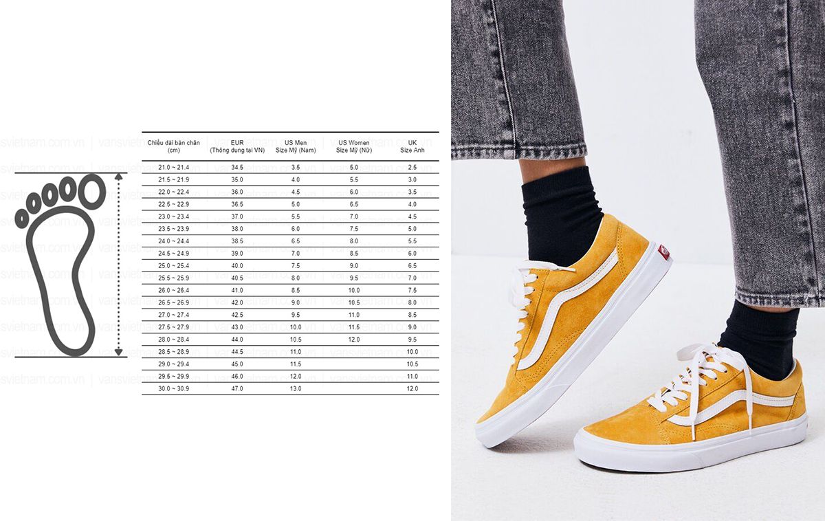 Bảng size giày Vans: Tìm kích thước giày hoàn hảo cho chân bạn