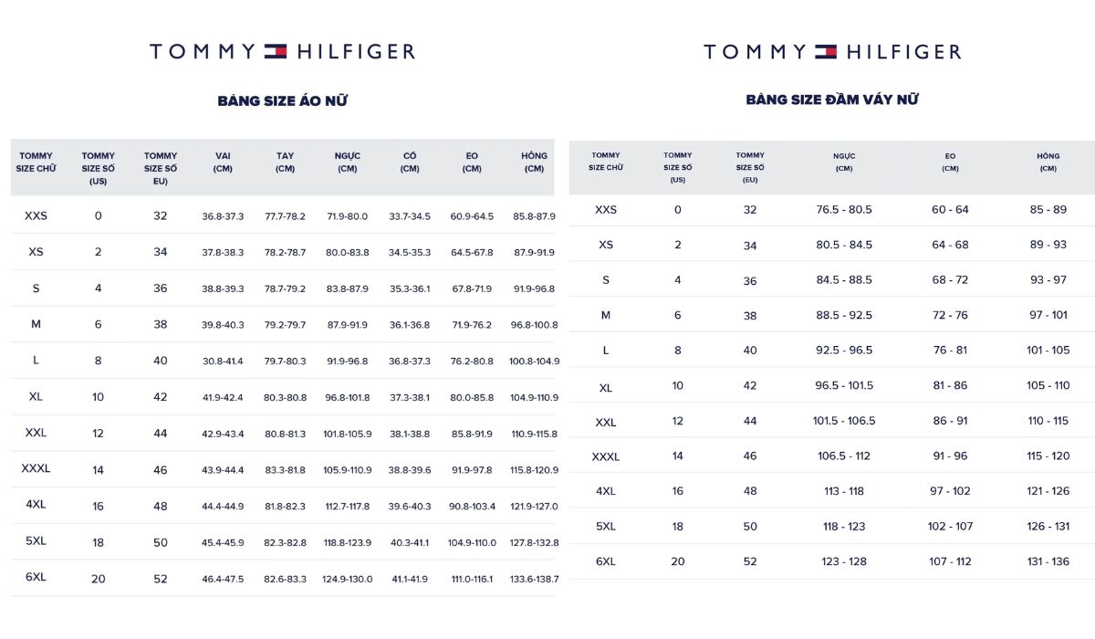Bảng size quần áo và giày dép Tommy Hilfiger chuẩn quốc tế 2025