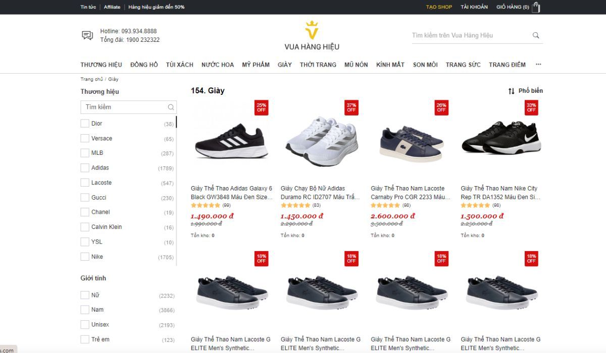 10 trang web bán giày Adidas chính hãng uy tín update 2025