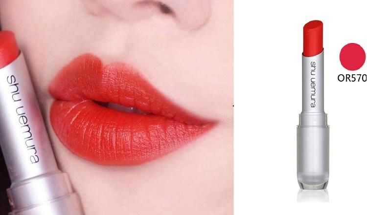 Son Shu 570 màu đỏ cam trẻ trung lên môi chuẩn màu, Giá Tốt