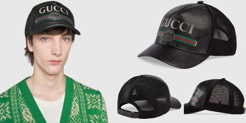 Mũ Gucci Print Gucci Leather Baseball