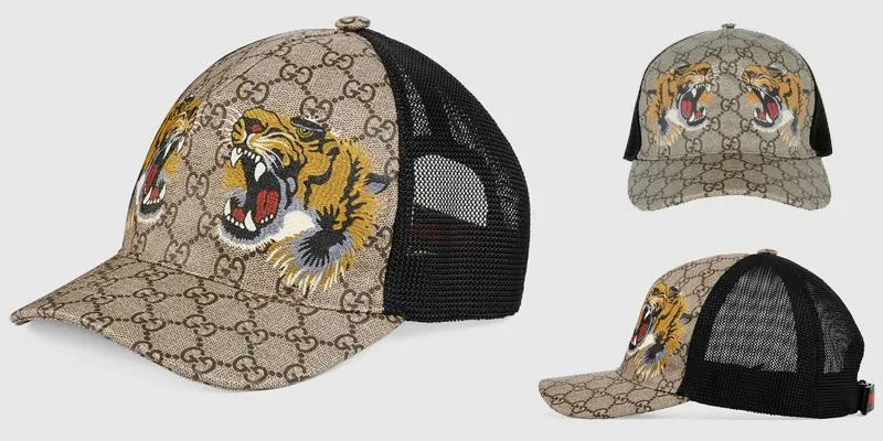 Mũ Gucci Tigers Print GG Supreme Baseball Beige