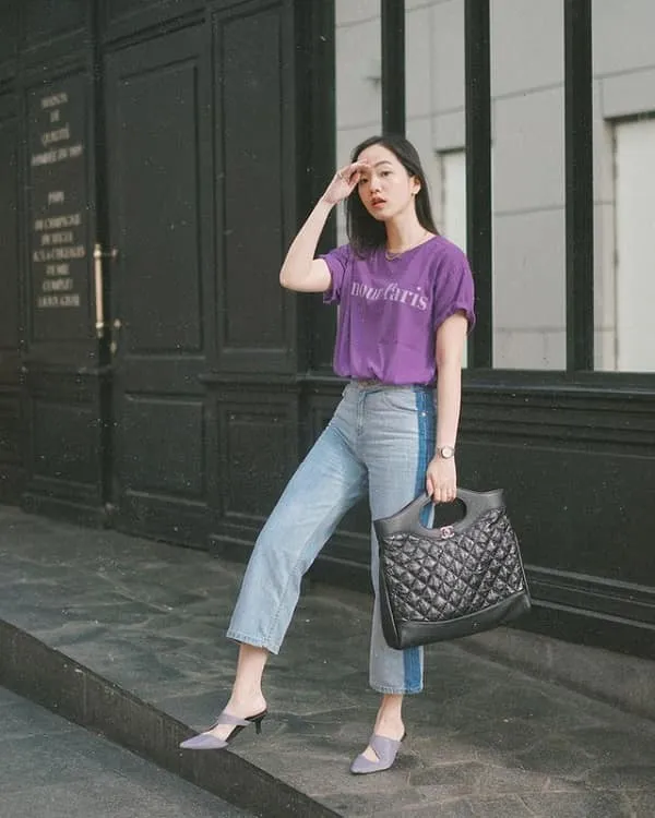 Bí quyết phối đồ áo màu tím mặc với quần gì để bắt kịp trend trendy
