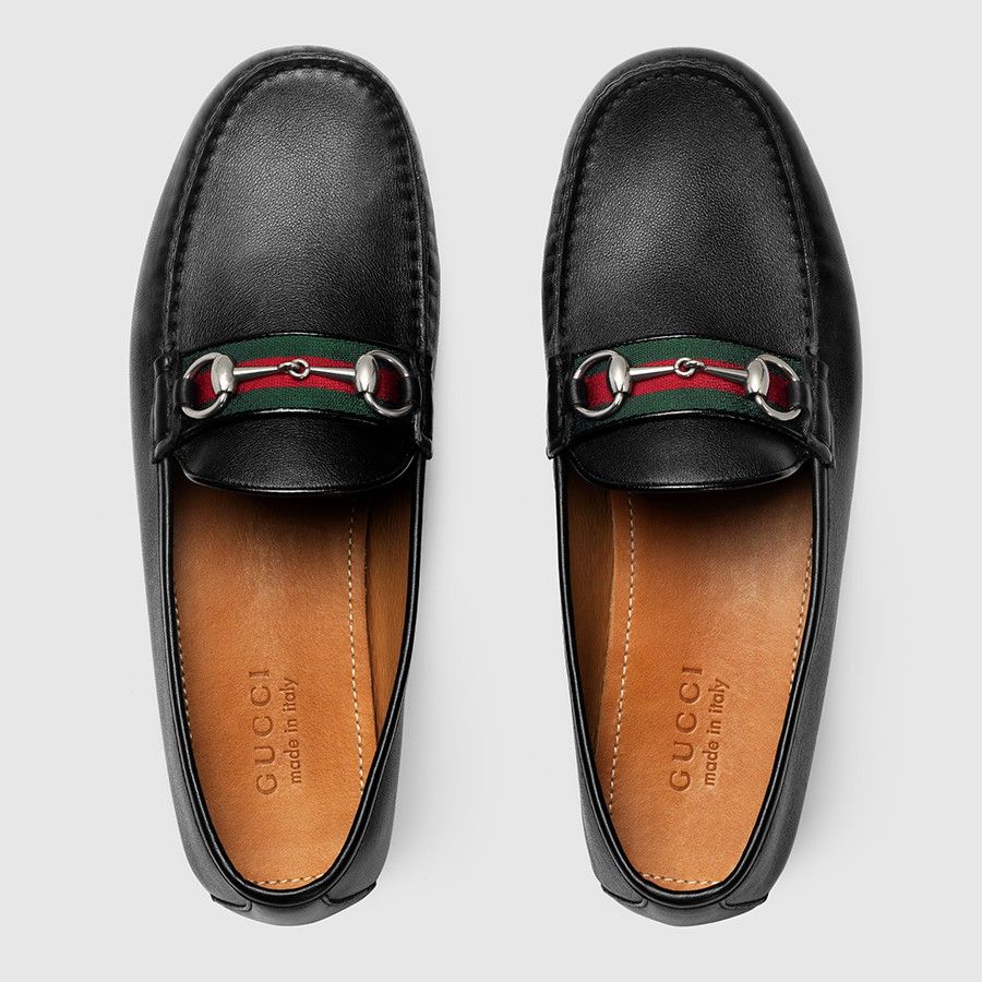 Giày Lười Nam Gucci Mokassin Aus Leder Mit Webstreifen Màu Đen Size 40.5 - Giày - Vua Hàng Hiệu