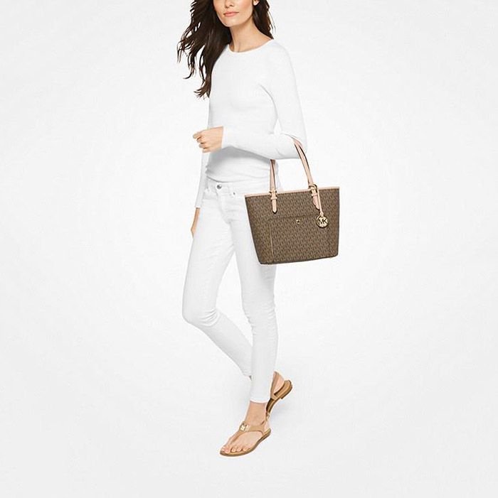 Túi Xách Michael Kors MK Womens Jet Set Leather Signature Tote Handbag Size M - Túi xách - Vua Hàng Hiệu