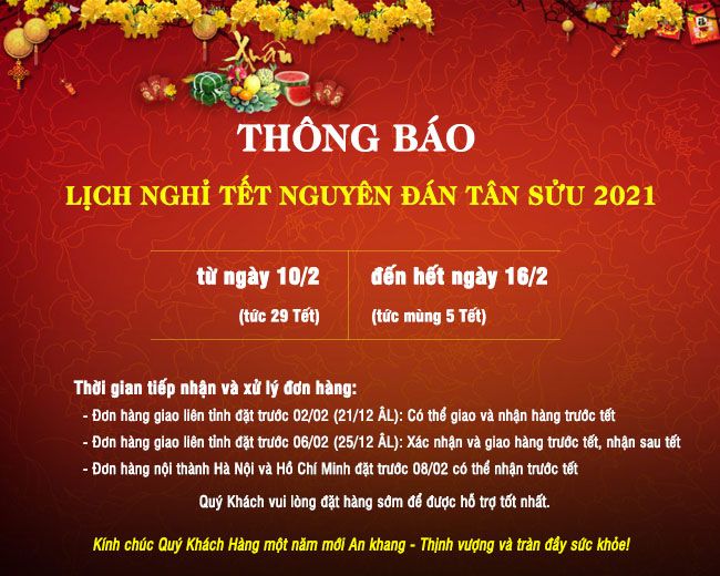 THÔNG BÁO: LỊCH NGHỈ TẾT NGUYÊN ĐÁN TÂN SỬU 2021 - 1