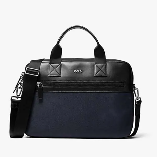 Túi Laptop Michael Kors MK Kent Sport Woven Double-zip Briefcase In Blue Màu Xanh Đen - Túi xách - Vua Hàng Hiệu