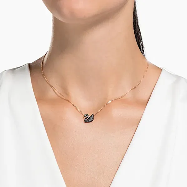 Dây Chuyền Nữ Swarovski Iconic Swan Pendant Black Rose-Gold Tone Plated Thiên Nga Nhỏ 5204133 Màu Vàng Hồng (Box Xanh) - Trang sức - Vua Hàng Hiệu