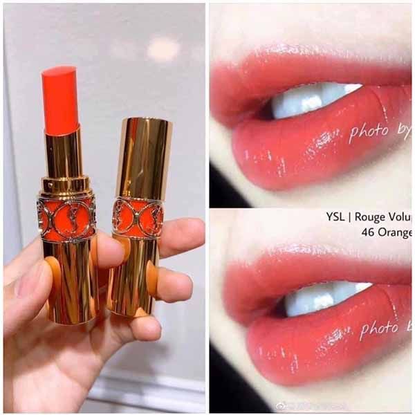 Son Dưỡng Yves Saint Laurent YSL Rouge Volupté Shine Màu 46 Orange Perfecto Cam Đào - Son Môi - Vua Hàng Hiệu