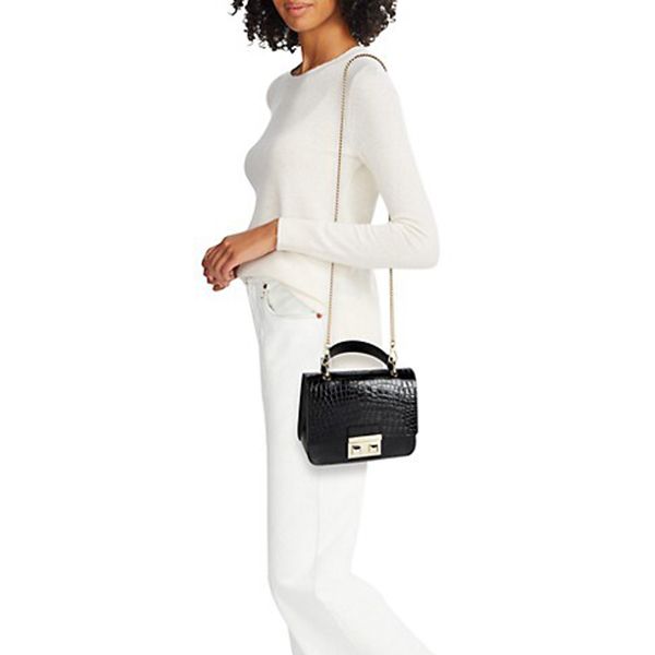 Túi Đeo Chéo Furla Bella Croc-Embossed Leather Top Handle Bag Màu Đen - Túi xách - Vua Hàng Hiệu