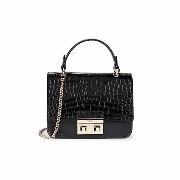 Túi Đeo Chéo Furla Bella Croc-Embossed Leather Top Handle Bag Màu Đen - Túi xách - Vua Hàng Hiệu
