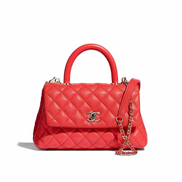 Túi Xách Chanel Flap Bag With Top Handle Grained Calfskin & Gold-Tone Metal Red Màu Đỏ - Túi xách - Vua Hàng Hiệu