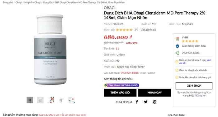 Mua toner BHA Obagi Clenziderm MD Pore Therapy chính hãng ở đâu? - 6