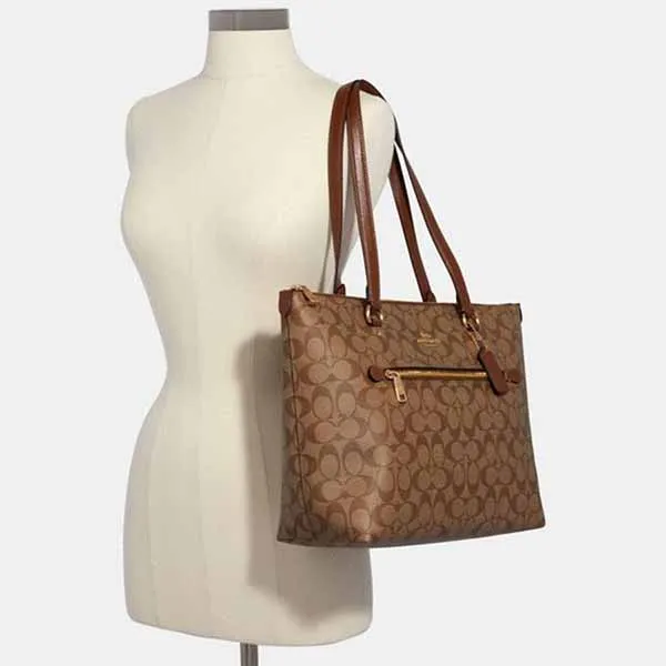 Túi Tote Coach Gallery Tote In Signature Canvas Tote Shoulder Bag Màu Nâu - Túi xách - Vua Hàng Hiệu