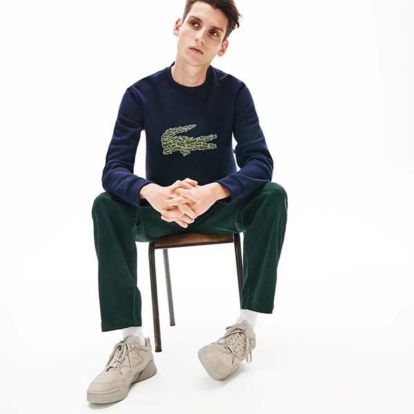 Áo Nỉ Lacoste Men's Crew Neck Multi Croc Badge Fleece Sweatshirt SH8552-166 Màu Xanh Navy - Thời trang - Vua Hàng Hiệu