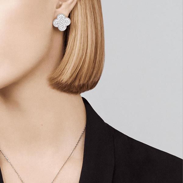 Khuyên Tai Jewery Luxury Alhambra Earrings Vàng Trắng Đính Kim Cương - Trang sức - Vua Hàng Hiệu