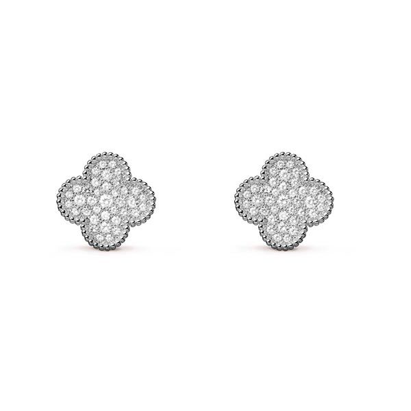 Khuyên Tai Jewery Luxury Alhambra Earrings Vàng Trắng Đính Kim Cương - Trang sức - Vua Hàng Hiệu
