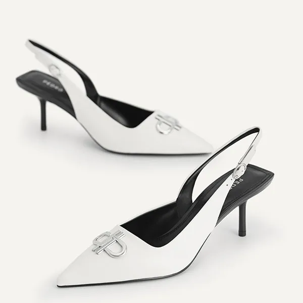 Giày Cao Gót Nữ Pedro Icon Leather Pointed Toe Slingback Heels Chalk 26680024 Màu Trắng Size 38 - Giày - Vua Hàng Hiệu