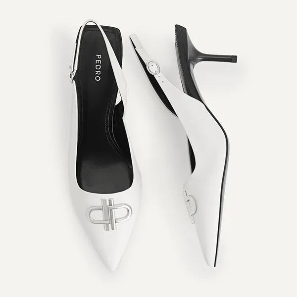 Giày Cao Gót Nữ Pedro Icon Leather Pointed Toe Slingback Heels Chalk 26680024 Màu Trắng Size 38 - Giày - Vua Hàng Hiệu