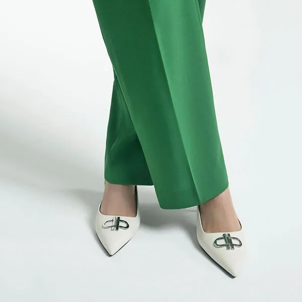 Giày Cao Gót Nữ Pedro Icon Leather Pointed Toe Slingback Heels Chalk 26680024 Màu Trắng Size 38 - Giày - Vua Hàng Hiệu