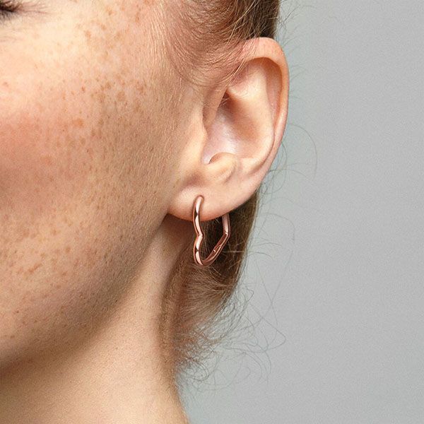 Khuyên Tai Nữ Pandora Asymmetrical Heart Hoop Earrings Vàng Hồng - Trang sức - Vua Hàng Hiệu