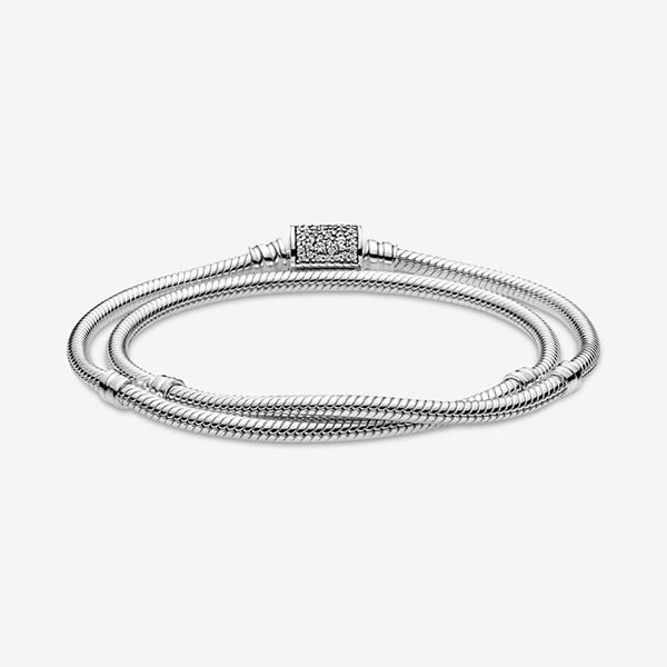 Vòng Đeo Tay Pandora Moments Chuỗi Rắn 2 Vòng Với Khóa Hình Trụ Đính Đá 599544C01 Màu Bạc Size 16 - Trang sức - Vua Hàng Hiệu
