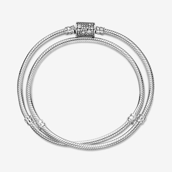 Vòng Đeo Tay Pandora Moments Chuỗi Rắn 2 Vòng Với Khóa Hình Trụ Đính Đá 599544C01 Màu Bạc Size 16 - Trang sức - Vua Hàng Hiệu