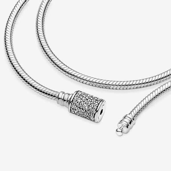 Vòng Đeo Tay Pandora Moments Chuỗi Rắn 2 Vòng Với Khóa Hình Trụ Đính Đá 599544C01 Màu Bạc Size 16 - Trang sức - Vua Hàng Hiệu