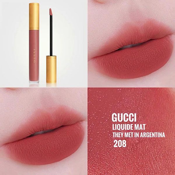 Son Kem Lì Gucci Rouge Liquid Matte 208 They Met In Argentina Màu Hồng Đất - Son Môi - Vua Hàng Hiệu