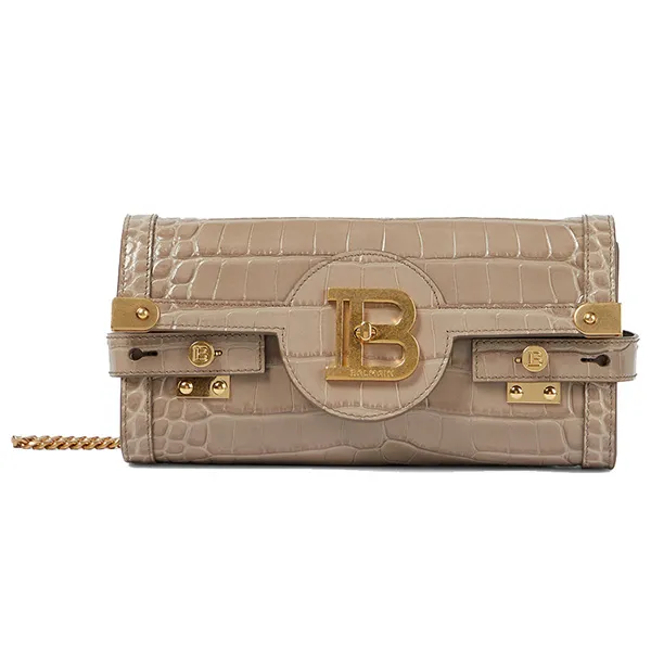 Túi Đeo Chéo Balmain B-Buzz 23 Croc-Effect Leather Crossbody Bag Màu Vàng Gold - Túi xách - Vua Hàng Hiệu