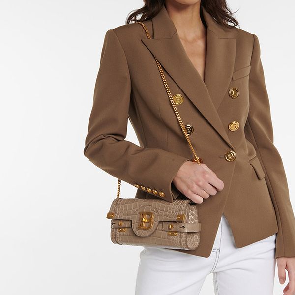 Túi Đeo Chéo Balmain B-Buzz 23 Croc-Effect Leather Crossbody Bag Màu Vàng Gold - Túi xách - Vua Hàng Hiệu