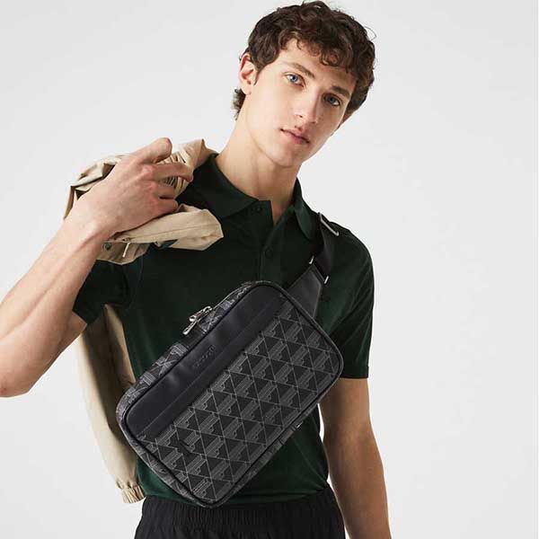 Túi Đeo Chéo Lacoste Men's The Blend Monogram Motif Coated Canvas Body Bag Màu Đen - Túi xách - Vua Hàng Hiệu