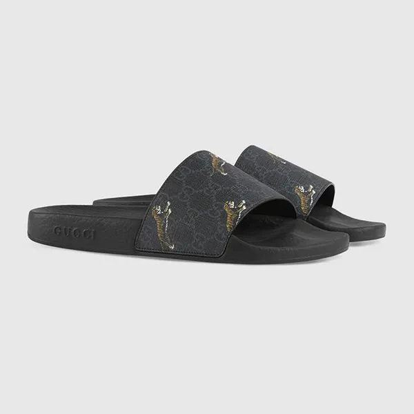 Dép Gucci Men's GG Supreme Tigers Slide Sandal Màu Đen Size 42 - Dép - Vua Hàng Hiệu