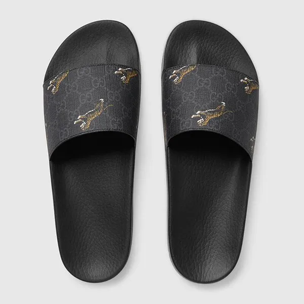 Dép Gucci Men's GG Supreme Tigers Slide Sandal Màu Đen Size 42 - Dép - Vua Hàng Hiệu