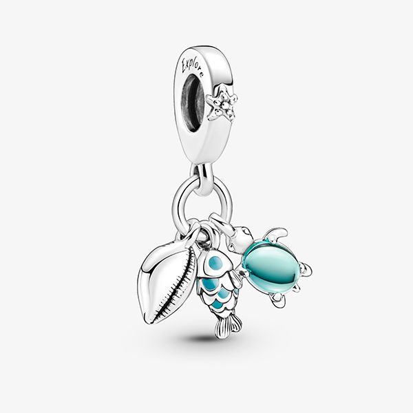 Hạt Vòng Charm Pandora Fish, Sea Turtle & Conch Triple Dangle 791697C01 Màu Bạc Phối Xanh QPH - Trang sức - Vua Hàng Hiệu