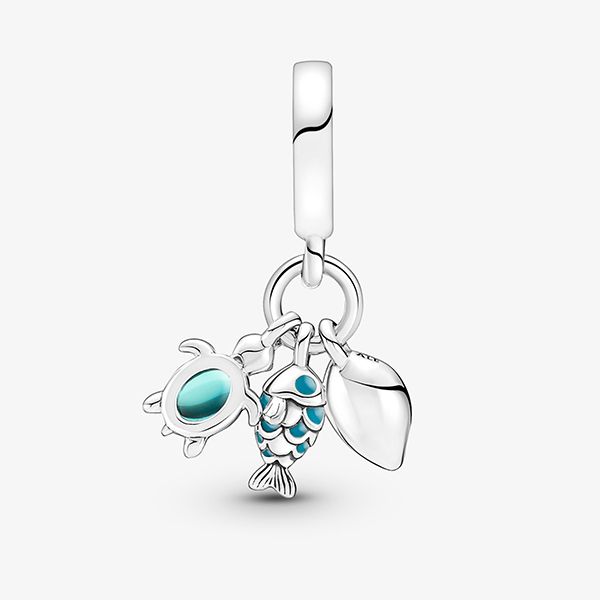 Hạt Vòng Charm Pandora Fish, Sea Turtle & Conch Triple Dangle 791697C01 Màu Bạc Phối Xanh QPH - Trang sức - Vua Hàng Hiệu