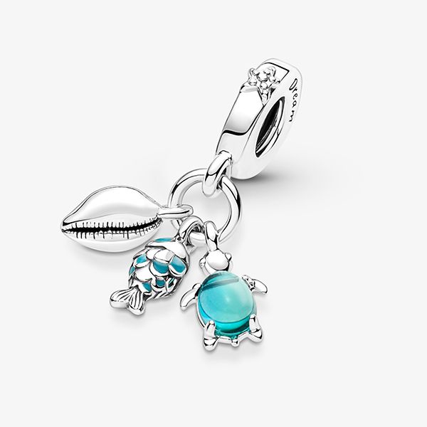 Hạt Vòng Charm Pandora Fish, Sea Turtle & Conch Triple Dangle 791697C01 Màu Bạc Phối Xanh QPH - Trang sức - Vua Hàng Hiệu