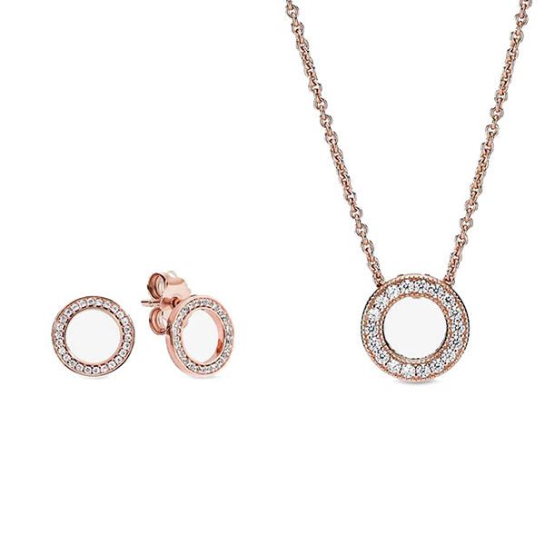 Set Dây Chuyền Và Khuyên Tai Pandora Sparkling Pave Circle Jewelry Gift Set Màu Vàng Hồng - Trang sức - Vua Hàng Hiệu