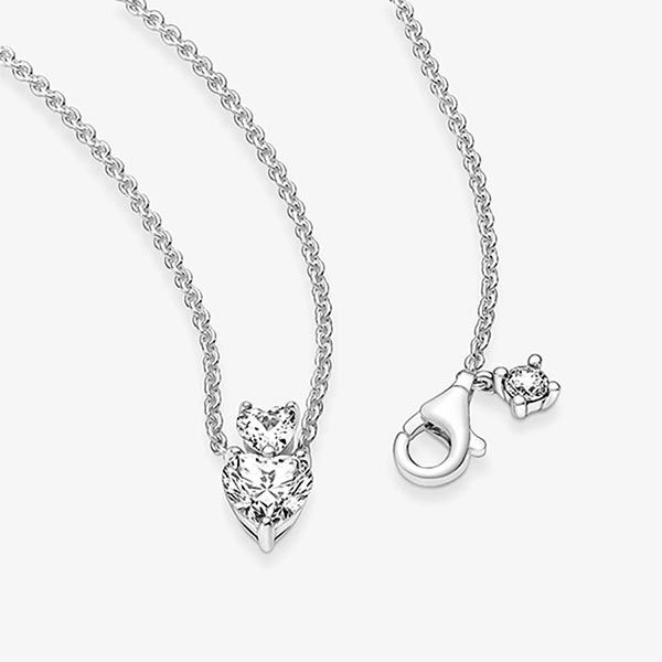 Dây Chuyền Pandora Double Heart Pendant Sparkling Collier Necklace 391229C01-45 Màu Bạc - Trang sức - Vua Hàng Hiệu