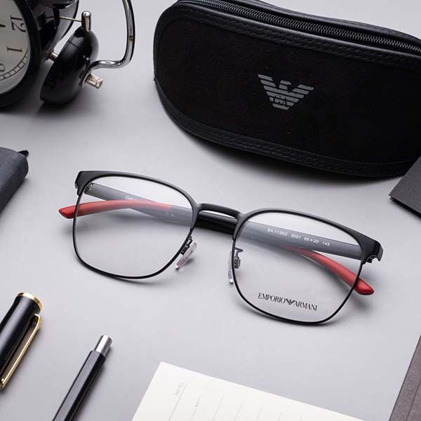 Kính Mắt Cận Emporio Armani Men’s Square Glasses 0EA1135D_300155.C Màu Đen Đỏ - Kính mắt - Vua Hàng Hiệu