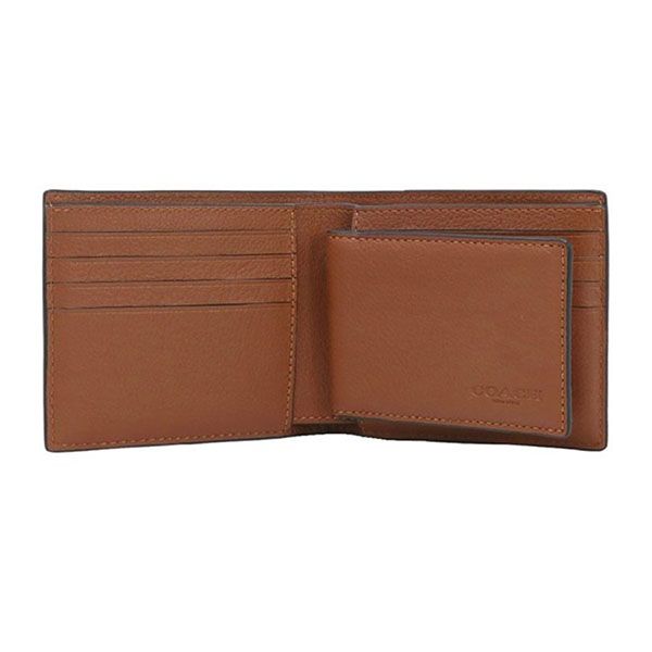 Ví Nam Coach Men Compact Id Wallet In Sport Calf Leather F74991 Dark Saddle Màu Nâu - Túi xách - Vua Hàng Hiệu