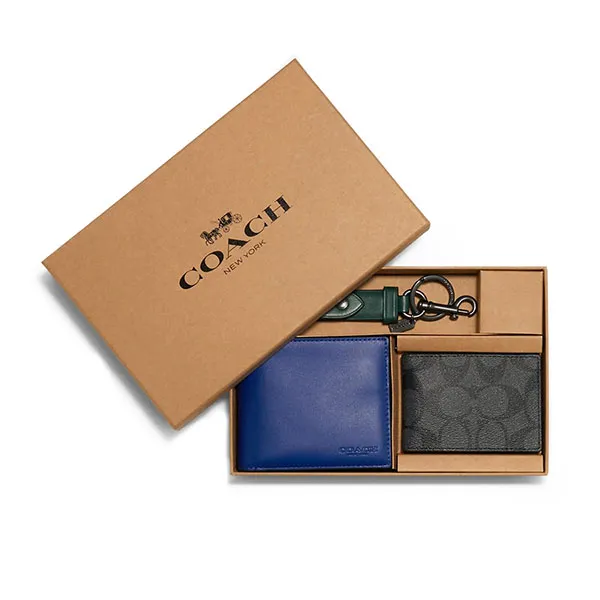 Set Ví Nam Coach Boxed 3 In 1 Wallet Gift Set In Colorblock Signature Canvas C1600 Màu Xanh - Túi xách - Vua Hàng Hiệu
