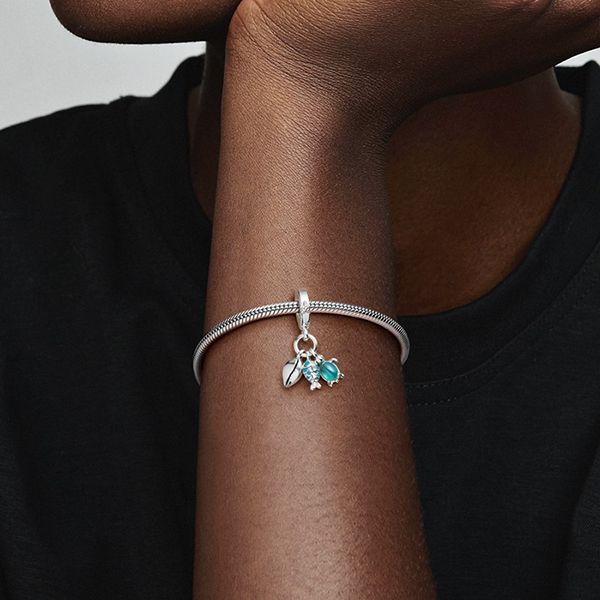 Hạt Vòng Charm Pandora Fish, Sea Turtle & Conch Triple Dangle 791697C01 Màu Bạc Phối Xanh QPH - Trang sức - Vua Hàng Hiệu