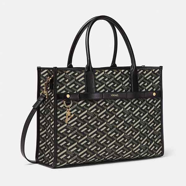 Túi Xách Versace La Greca-Print Tote Bag Màu Đen Xanh - Túi xách - Vua Hàng Hiệu