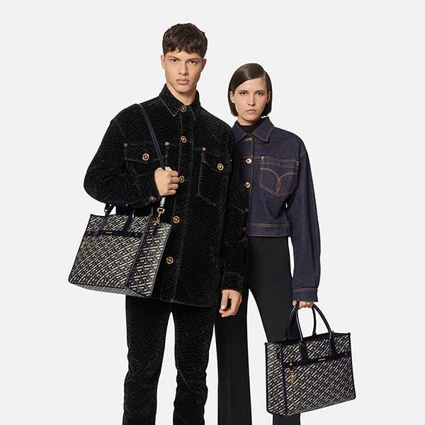 Túi Xách Versace La Greca-Print Tote Bag Màu Đen Xanh - Túi xách - Vua Hàng Hiệu