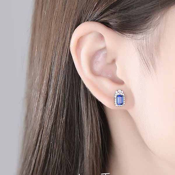 Khuyên Tai Kya Jewel Bạc Đính Đá Cz Màu Xanh Dương Tinh Tế SE100 - Trang sức - Vua Hàng Hiệu