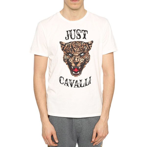 Áo Phông Just Cavalli S01GC0419 Mens T-Shirt Tiger Print Short Sleeve Cotton Half White Màu Trắng Size S - Thời trang - Vua Hàng Hiệu