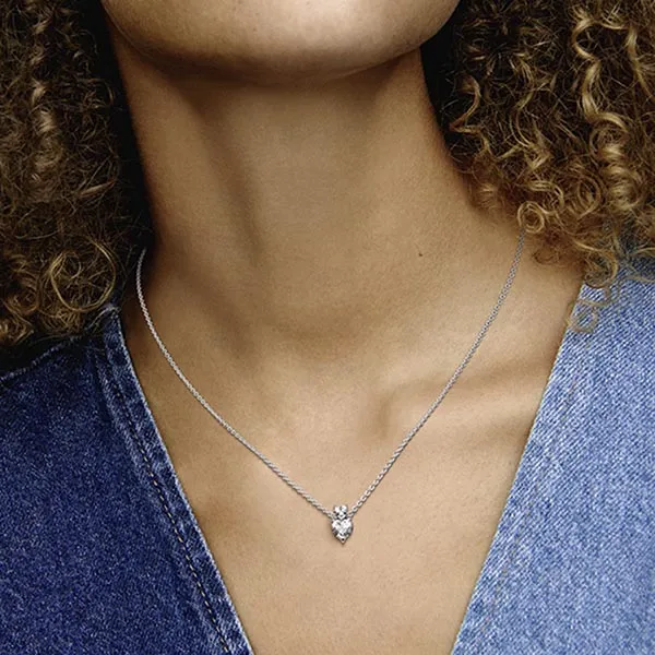 Dây Chuyền Pandora Double Heart Pendant Sparkling Collier Necklace 391229C01-45 Màu Bạc - Trang sức - Vua Hàng Hiệu