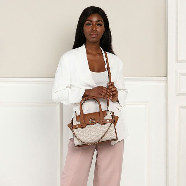 Túi Xách Michael Kors MK Carmen Small Flap Satchel Vanilla/Acrn 35S2GNMS5B Màu Nâu – Trắng - Túi xách - Vua Hàng Hiệu