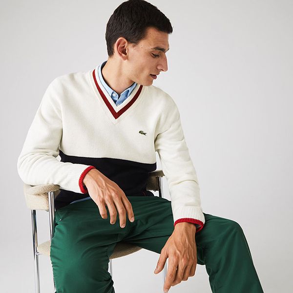 Áo Len Lacoste Men's Made In France Two-Tone Wool V-Neck Sweater AH2051 Màu Đen Trắng Size S - Thời trang - Vua Hàng Hiệu